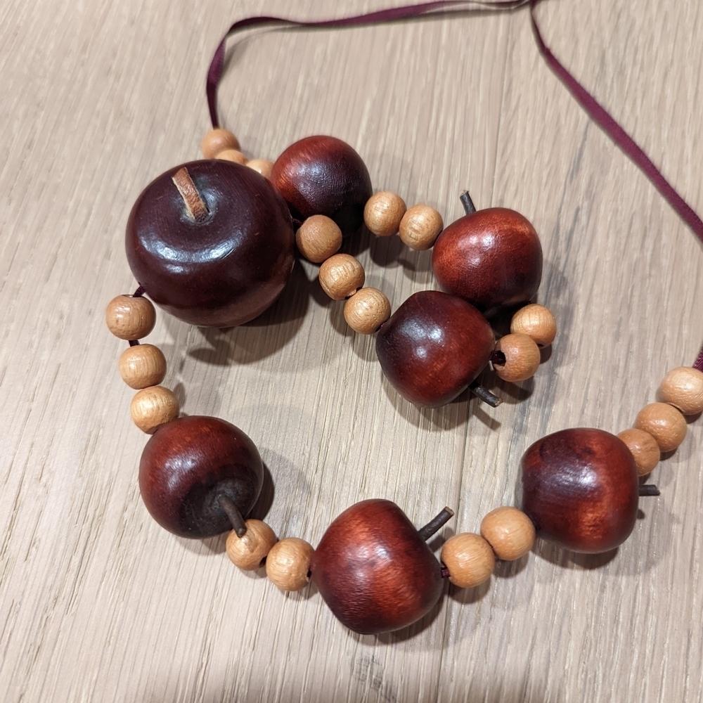 Wooden Bead Necklace with Apples. Perfect for Teachers